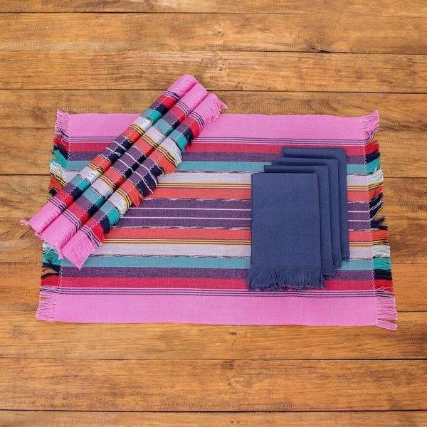 Alternate image for Handwoven Cotton Bubblegum Placemats with Napkins Set of 4 Bubblegum Paths