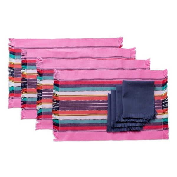Alternate image for Handwoven Cotton Bubblegum Placemats with Napkins Set of 4 Bubblegum Paths
