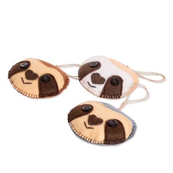 Alternate image for Set of 6 Handcrafted Felt Ornaments of Adorable Sloths Sleepy Smiles