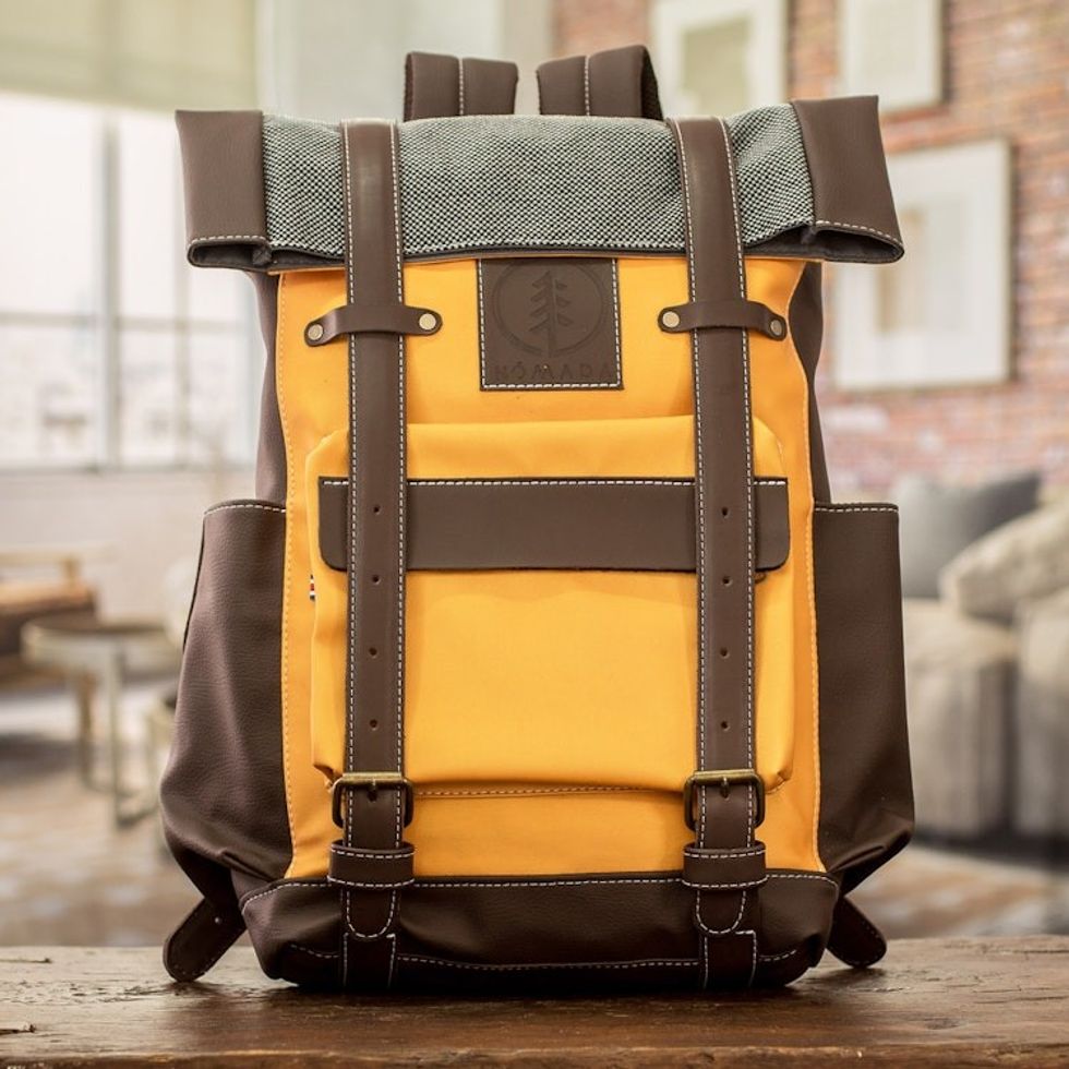 Leather-Accented Backpack in Marigold 'Marigold Adventure'