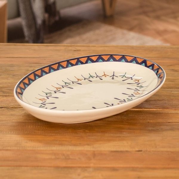 Alternate image for Ceramic Hand Painted Oval Serving Platter 14 Inch Antigua Breeze
