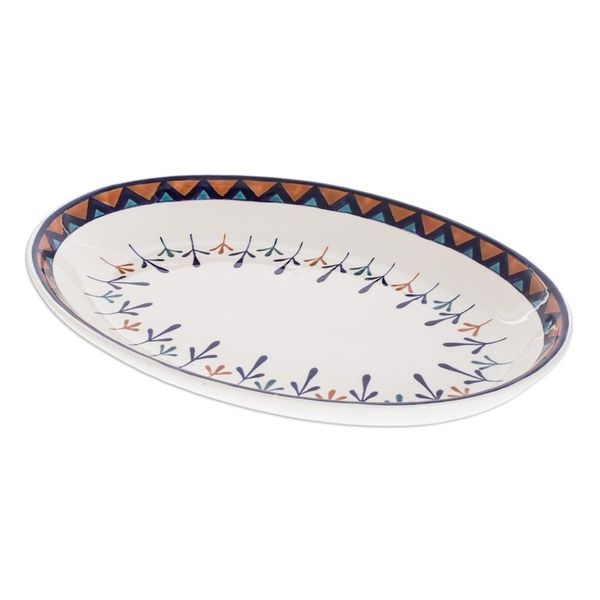 Alternate image for Ceramic Hand Painted Oval Serving Platter 14 Inch Antigua Breeze