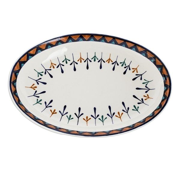 Alternate image for Ceramic Hand Painted Oval Serving Platter 14 Inch Antigua Breeze