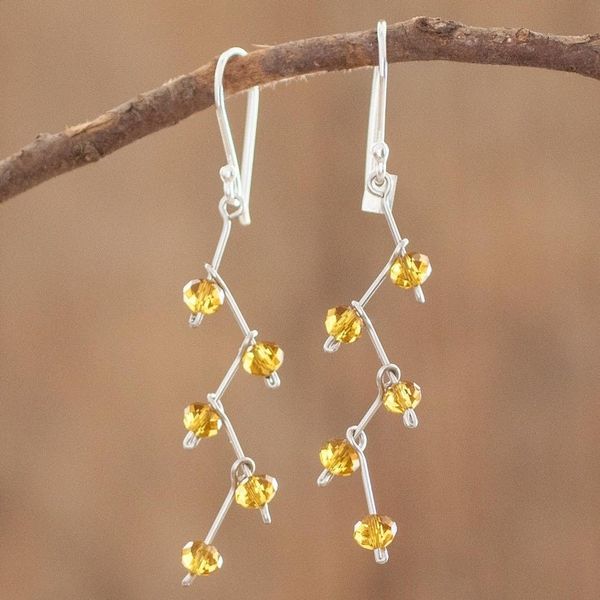 Alternate image for Amber Colored Crystal Bead Earrings With Sterling Silver Amber Sparkle