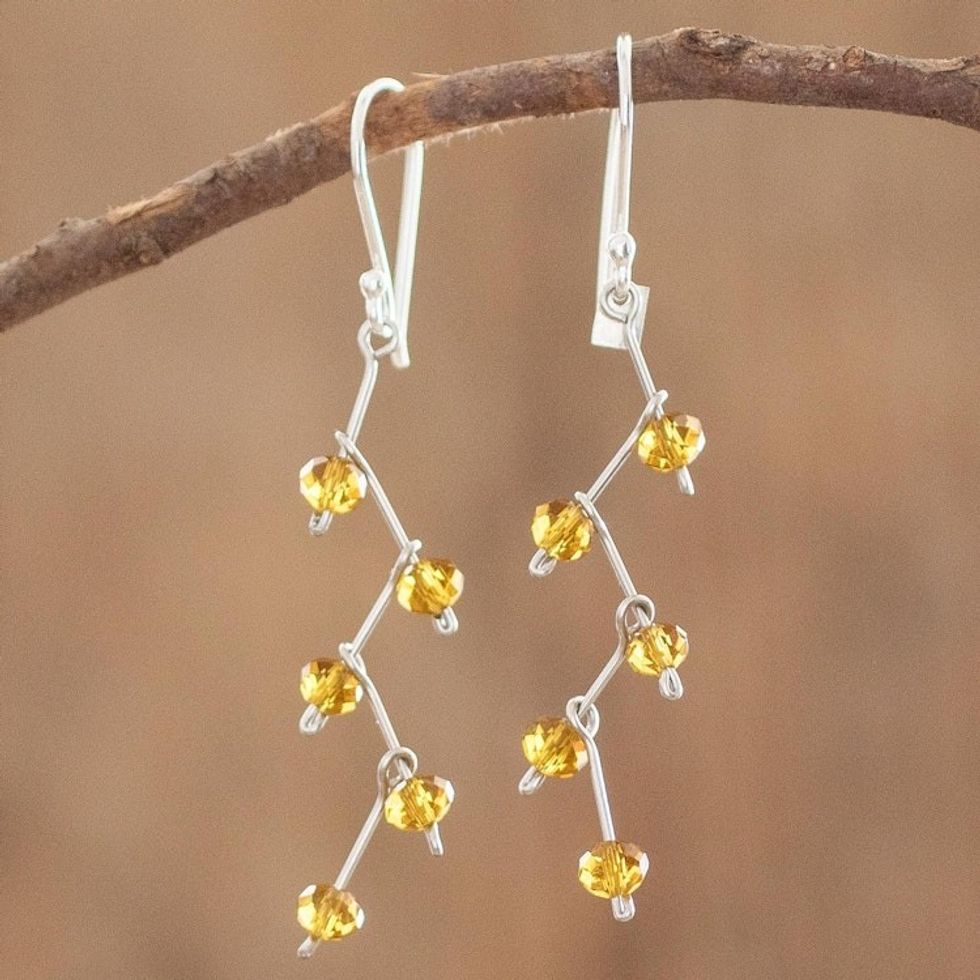 Amber Colored Crystal Bead Earrings With Sterling Silver 'Amber Sparkle'