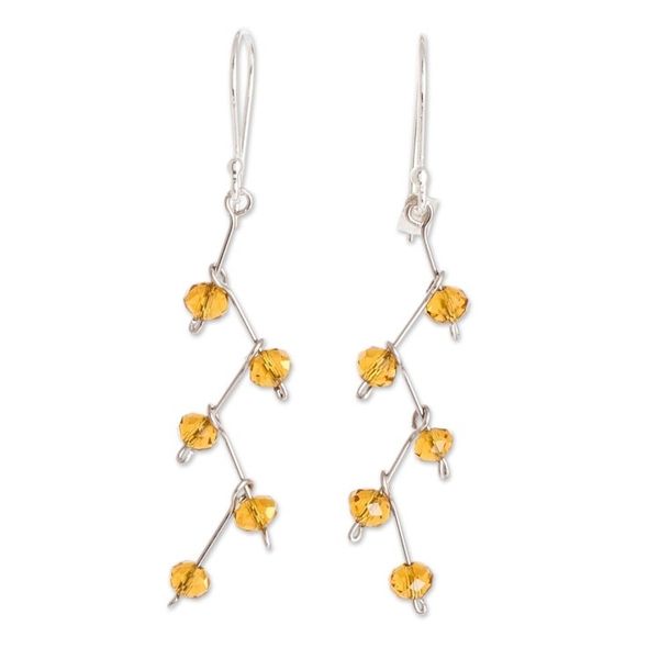 Alternate image for Amber Colored Crystal Bead Earrings With Sterling Silver Amber Sparkle