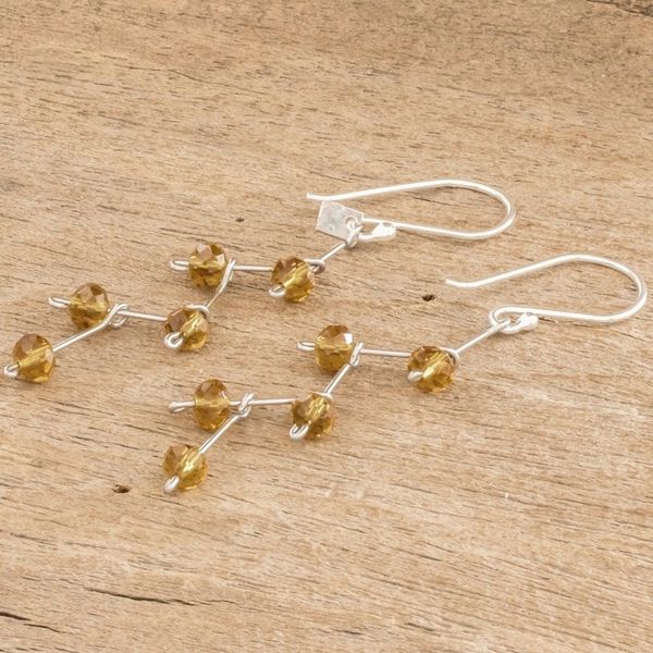 Alternate image for Amber Colored Crystal Bead Earrings With Sterling Silver Amber Sparkle