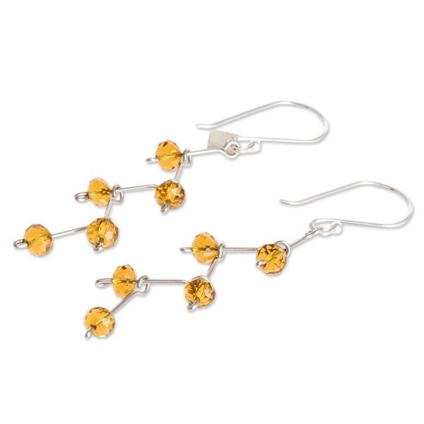Alternate image for Amber Colored Crystal Bead Earrings With Sterling Silver Amber Sparkle