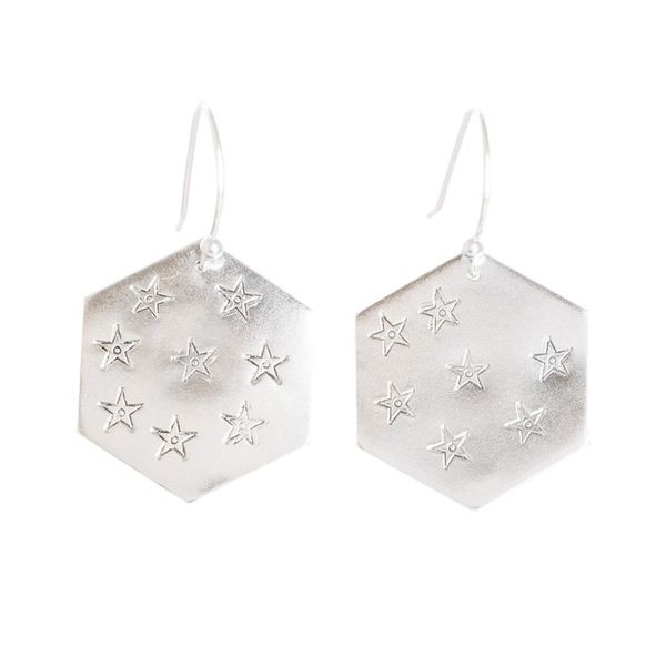 Alternate image for Star and Geometric Themed Sterling Silver Dangle Earrings Hexagon of Stars