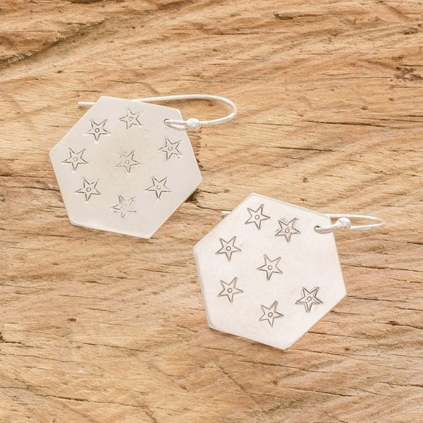 Alternate image for Star and Geometric Themed Sterling Silver Dangle Earrings Hexagon of Stars