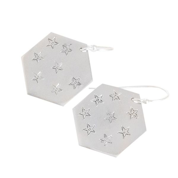 Alternate image for Star and Geometric Themed Sterling Silver Dangle Earrings Hexagon of Stars