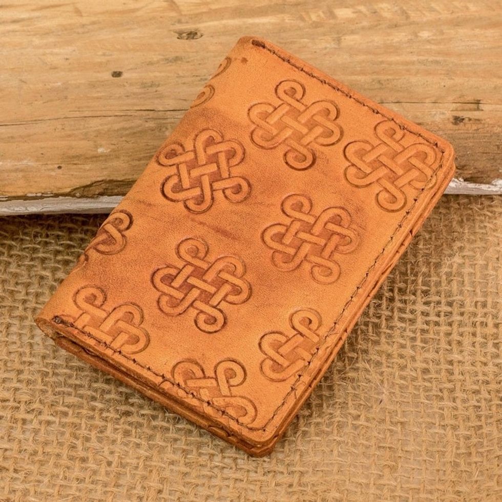 Handcrafted Leather Card Wallet with Celtic Knot Motifs 'Ginger Luck'