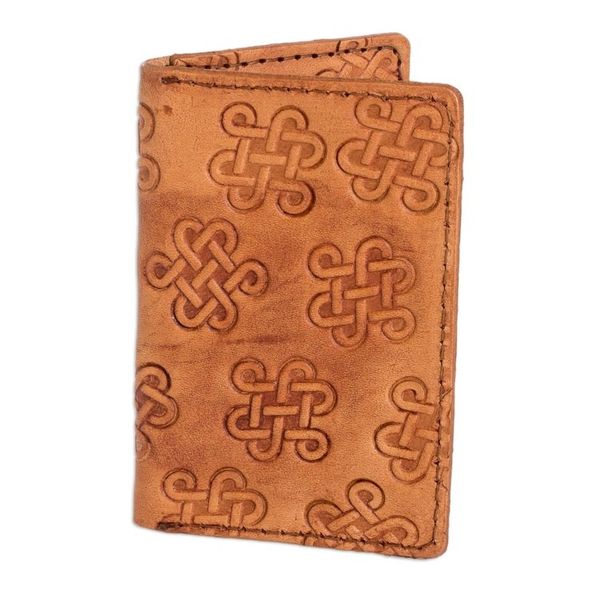 Alternate image for Handcrafted Leather Card Wallet with Celtic Knot Motifs Ginger Luck