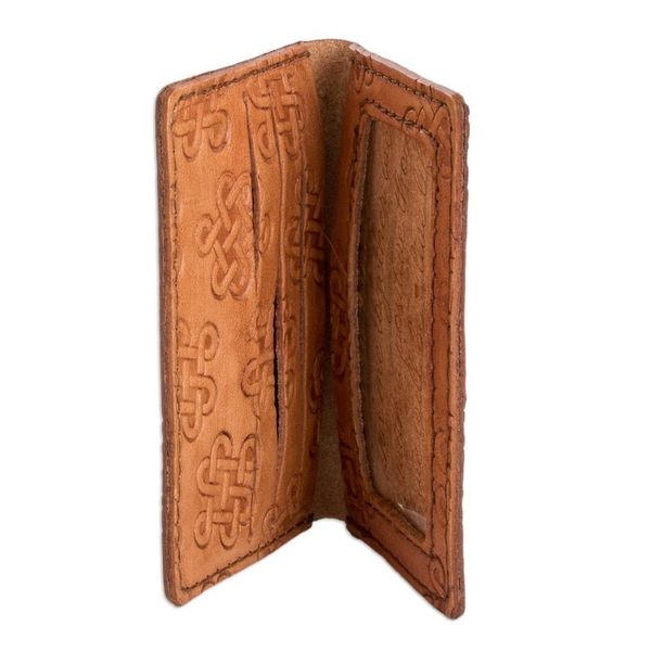 Alternate image for Handcrafted Leather Card Wallet with Celtic Knot Motifs Ginger Luck