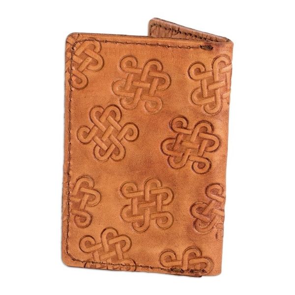 Alternate image for Handcrafted Leather Card Wallet with Celtic Knot Motifs Ginger Luck