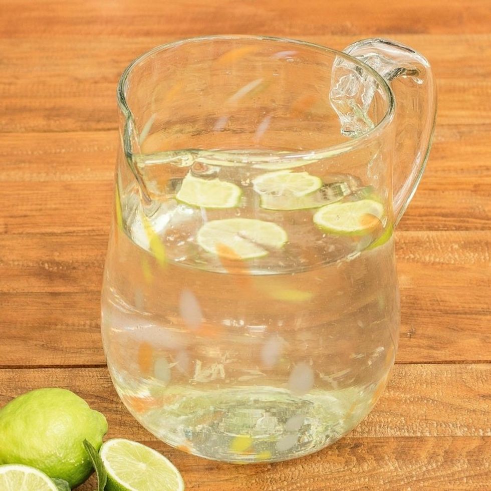 Artisan Crafted Glass Pitcher from Guatemala 'Color Play'
