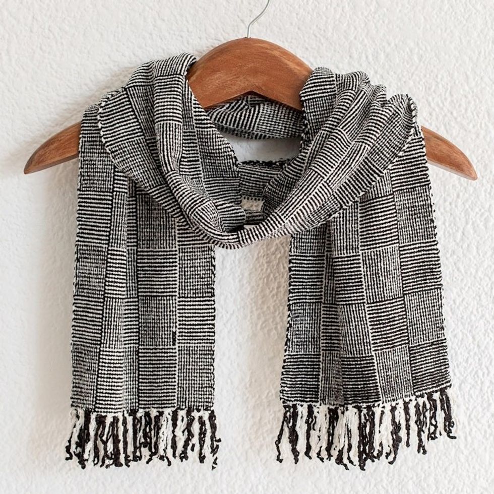 Black and White Rayon Scarf 'Monochromatic Elegance'