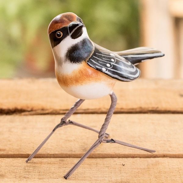 Alternate image for Artisan Crafted Bird Figurine Red-Headed Long-Tailed Tit