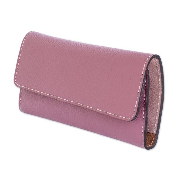 Alternate image for Dusty Rose Leather Tri Fold Wallet With Snap Closure Salvadoran Mauve