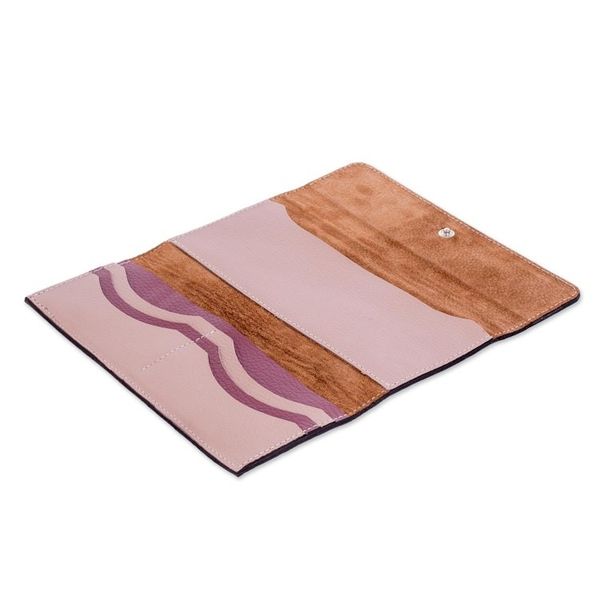 Alternate image for Dusty Rose Leather Tri Fold Wallet With Snap Closure Salvadoran Mauve