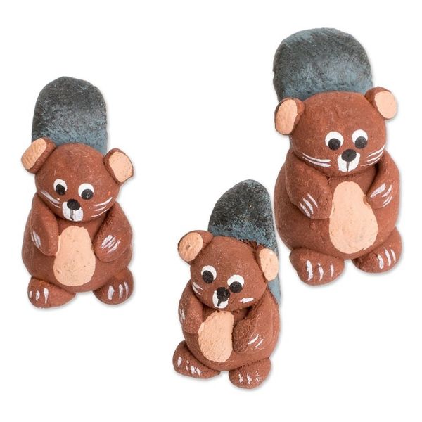 Alternate image for Set of 3 Hand-painted Beaver-themed Ceramic Figurines Beaver Family