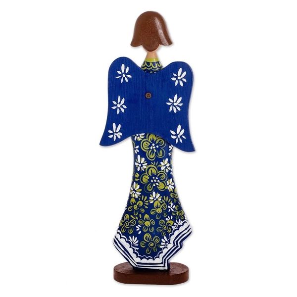 Alternate image for Cedar Hand Painted Blue Angel Figure from Nicaragua Blue Archangel Gabriel