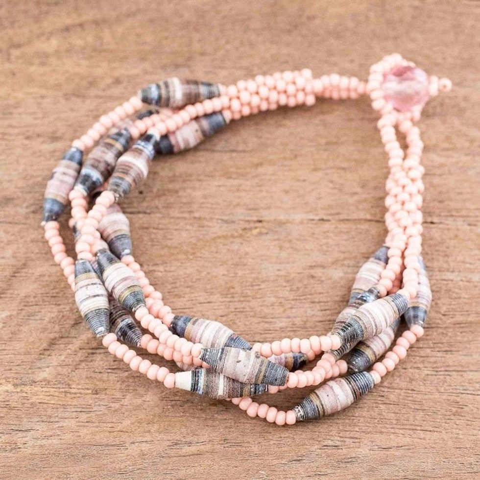 Handmade Recycled Paper Bracelet 'Bonds of Friendship in Pink'