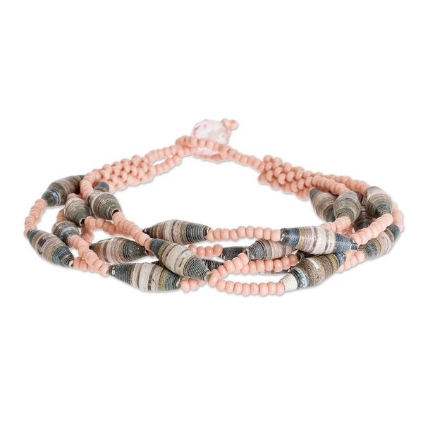 Alternate image for Handmade Recycled Paper Bracelet Bonds of Friendship in Pink