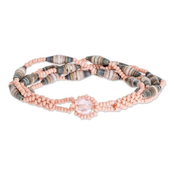 Alternate image for Handmade Recycled Paper Bracelet Bonds of Friendship in Pink
