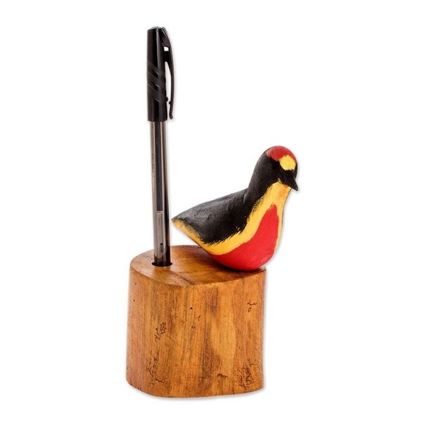Alternate image for Hand Carved Red Crested Woodpecker Bird Wood Pencil Holder Crimson Crested Woodpecker