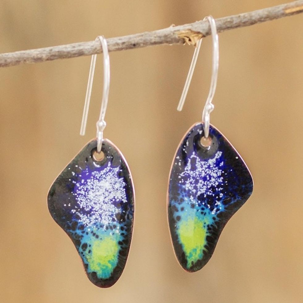 Handmade Enameled Copper Earrings 'Bold Butterfly'