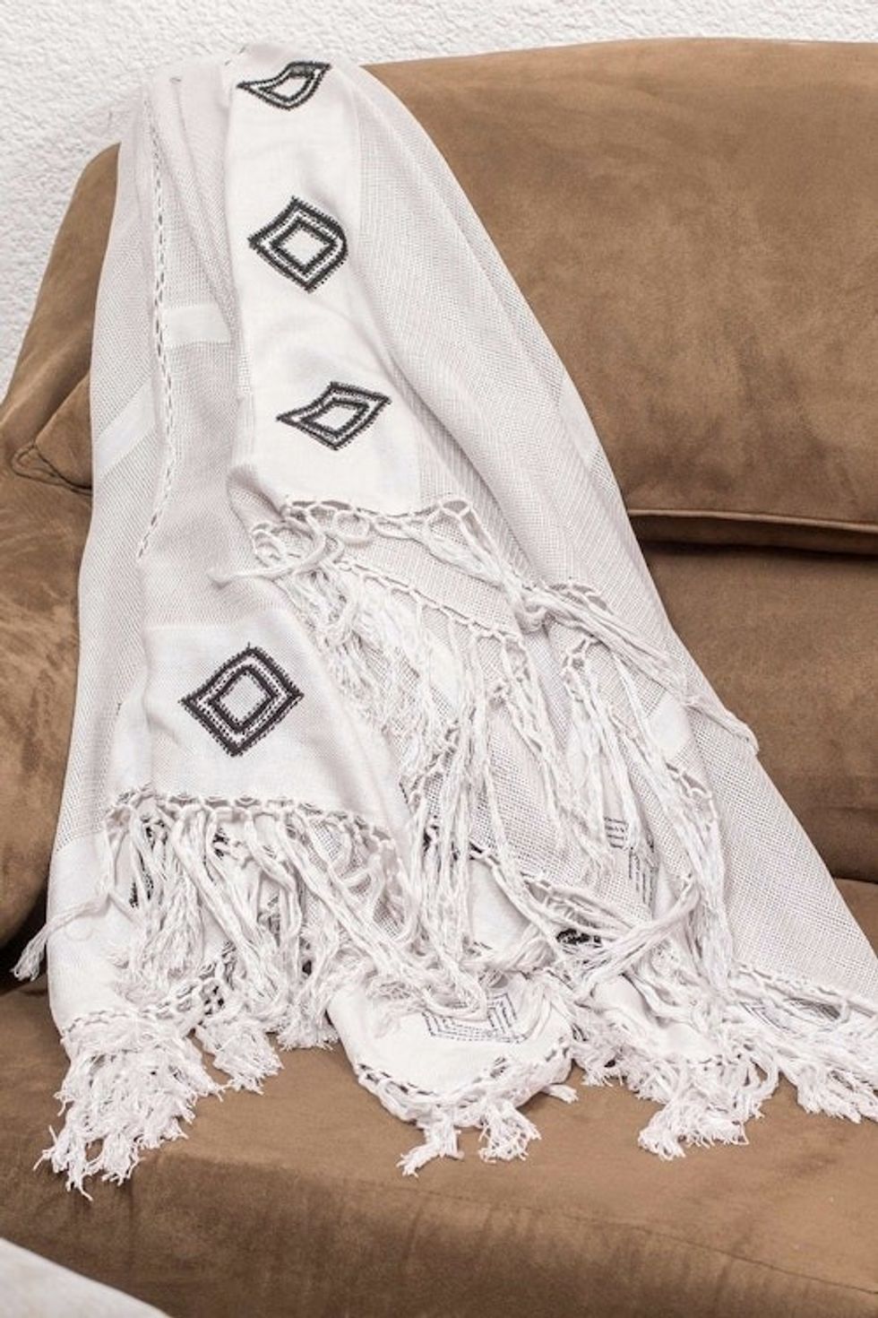 Handloomed Grey and Black Rayon Throw with Geometric Motifs 'Grey Ways'