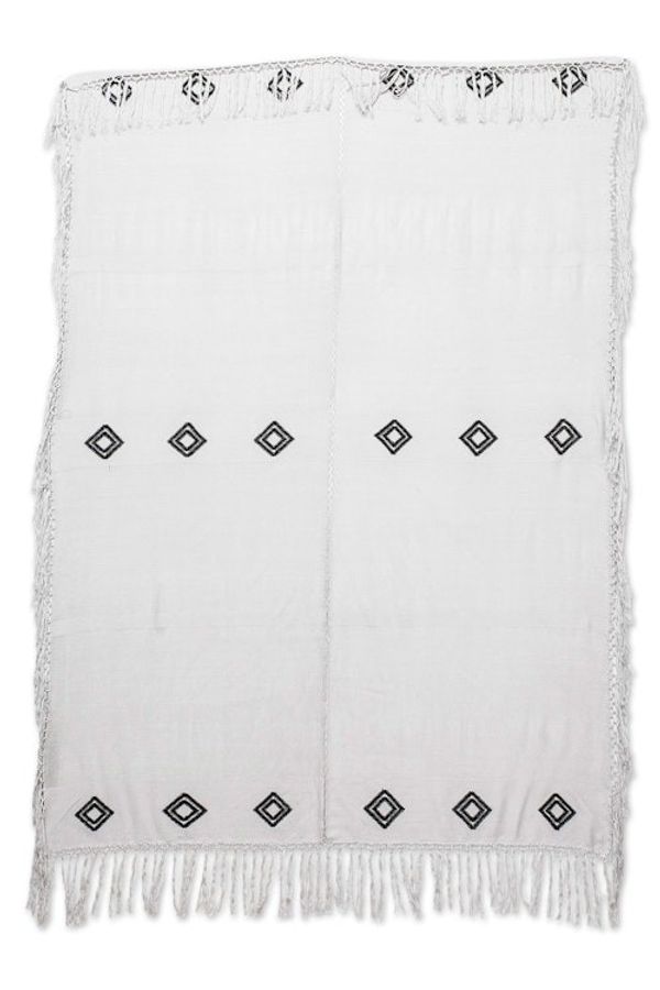 Alternate image for Handloomed Grey and Black Rayon Throw with Geometric Motifs Grey Ways