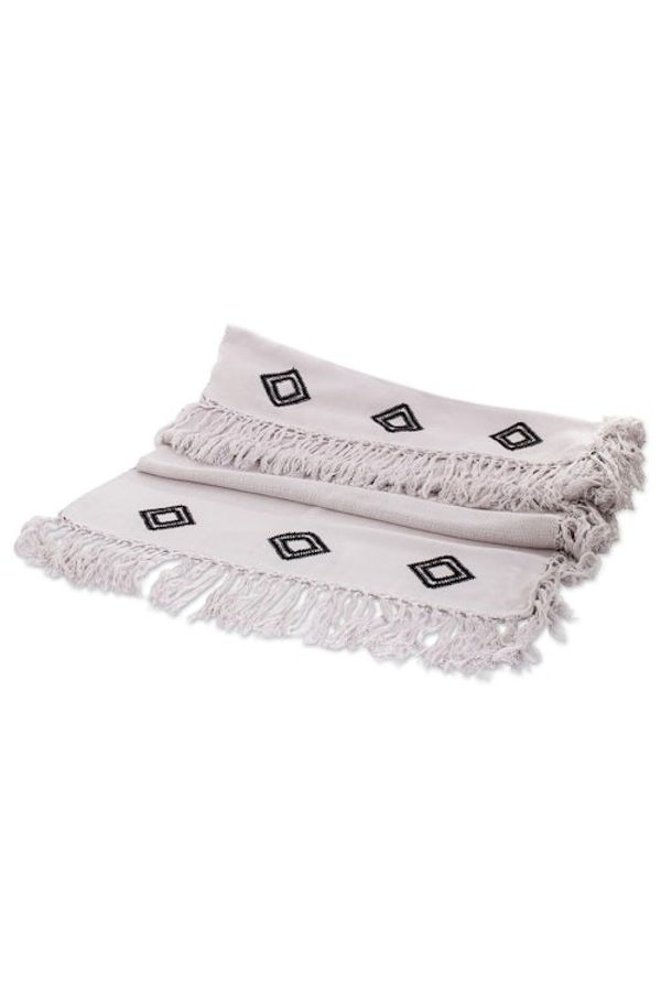 Alternate image for Handloomed Grey and Black Rayon Throw with Geometric Motifs Grey Ways