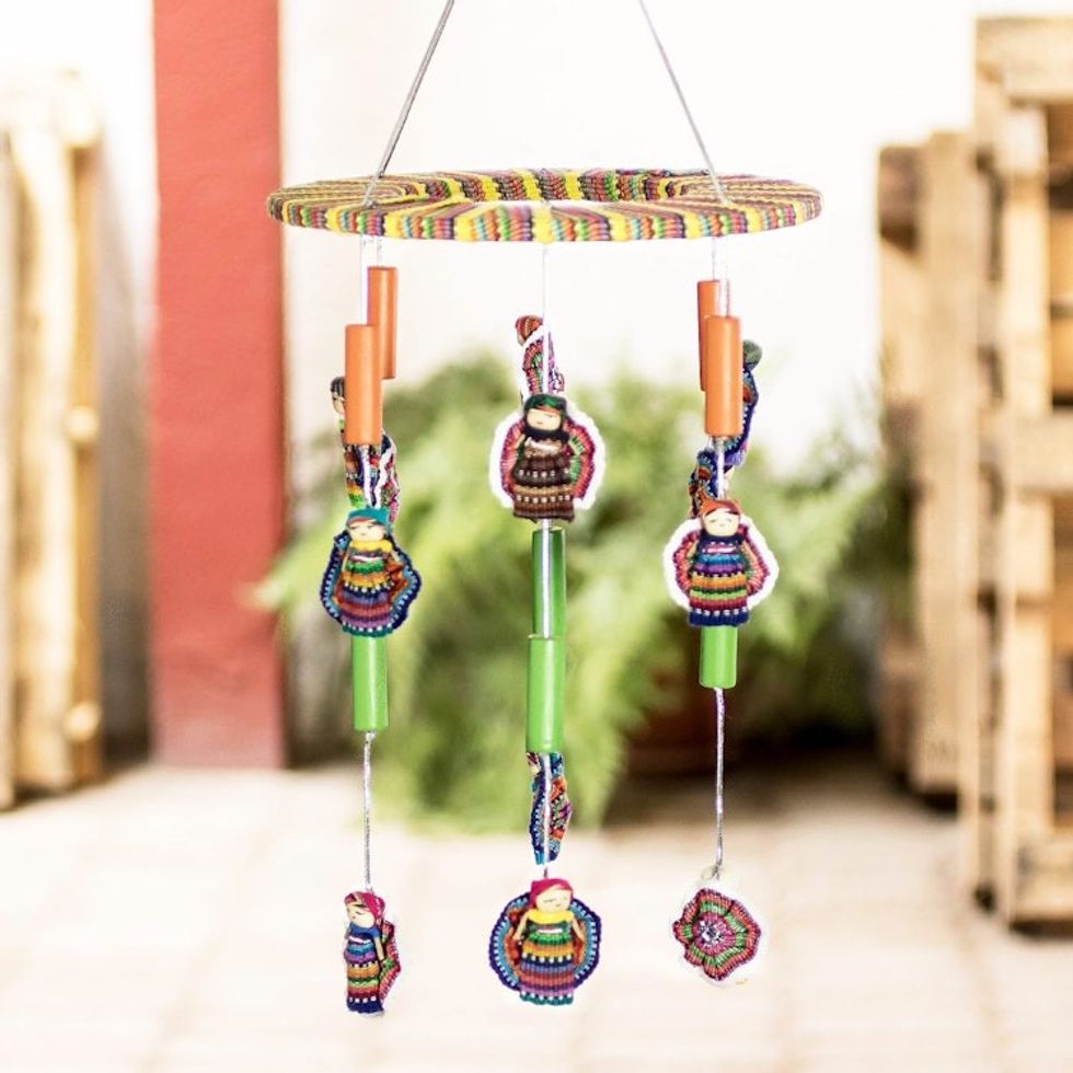 Hand-Loomed Cotton Worry Doll Mobile from Guatemala 'Freedom Dolls'