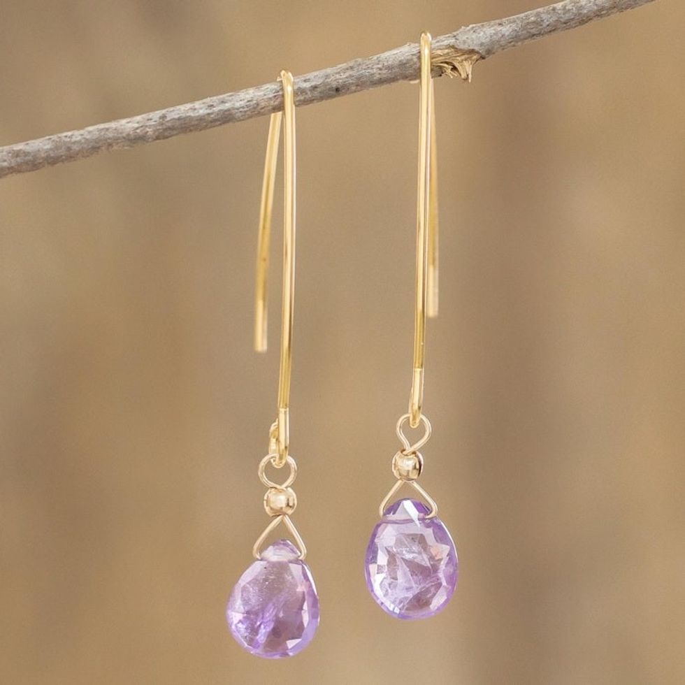 Purple Cubic Zirconia Raindrop Earrings from Costa Rica 'Lavender Raindrops'