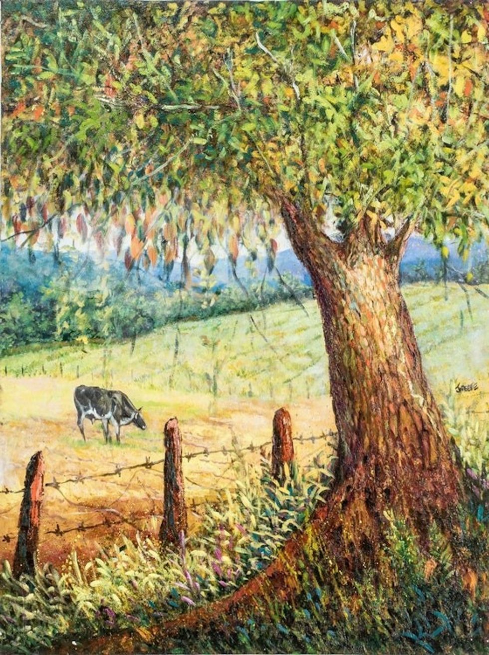 Original Signed Costa Rican Pastoral Scene Oil Painting 'Amid Nature'