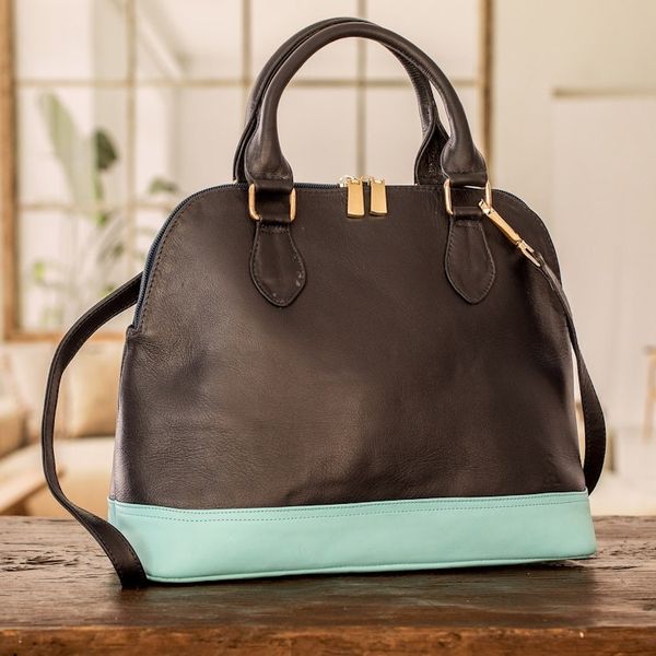 Alternate image for Leather Bowling Sling Bag with Handle and Removable Strap Ocean