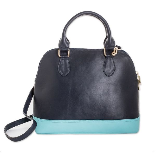Alternate image for Leather Bowling Sling Bag with Handle and Removable Strap Ocean
