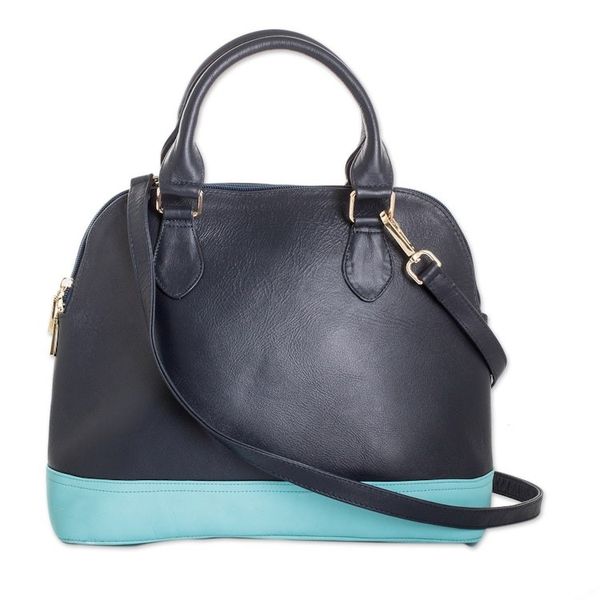 Alternate image for Leather Bowling Sling Bag with Handle and Removable Strap Ocean