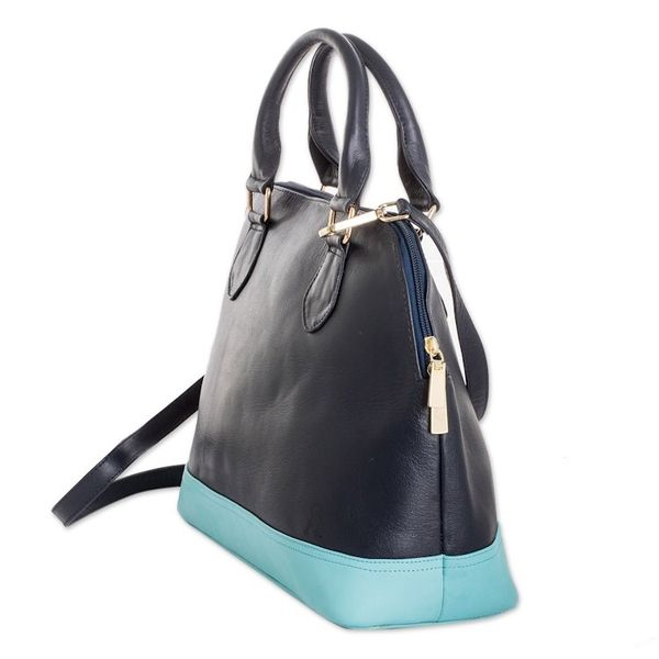 Alternate image for Leather Bowling Sling Bag with Handle and Removable Strap Ocean