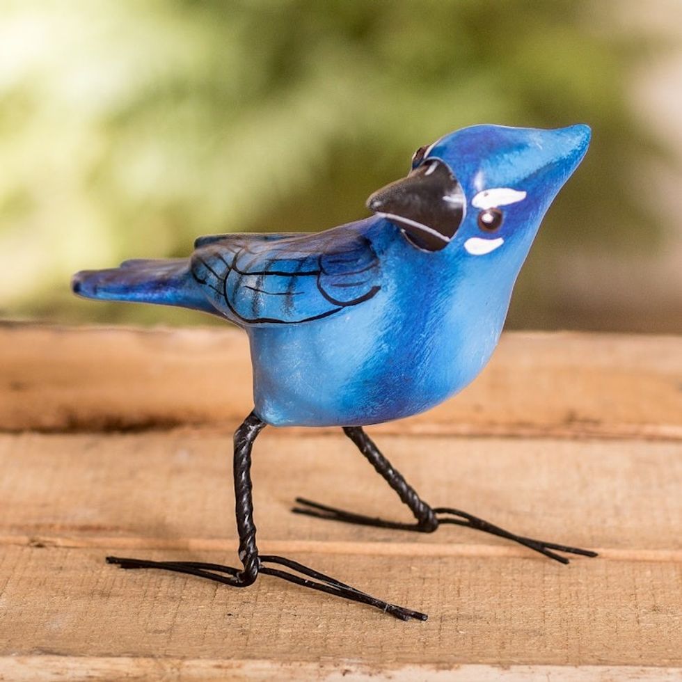 Hand-sculpted Hand-painted Ceramic Steller's Jay Figurine 'Steller's Jay'