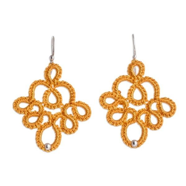Alternate image for Hand-Tatted Dangle Earrings in Yellow from Guatemala Yellow Lace