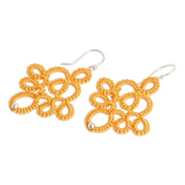 Alternate image for Hand-Tatted Dangle Earrings in Yellow from Guatemala Yellow Lace