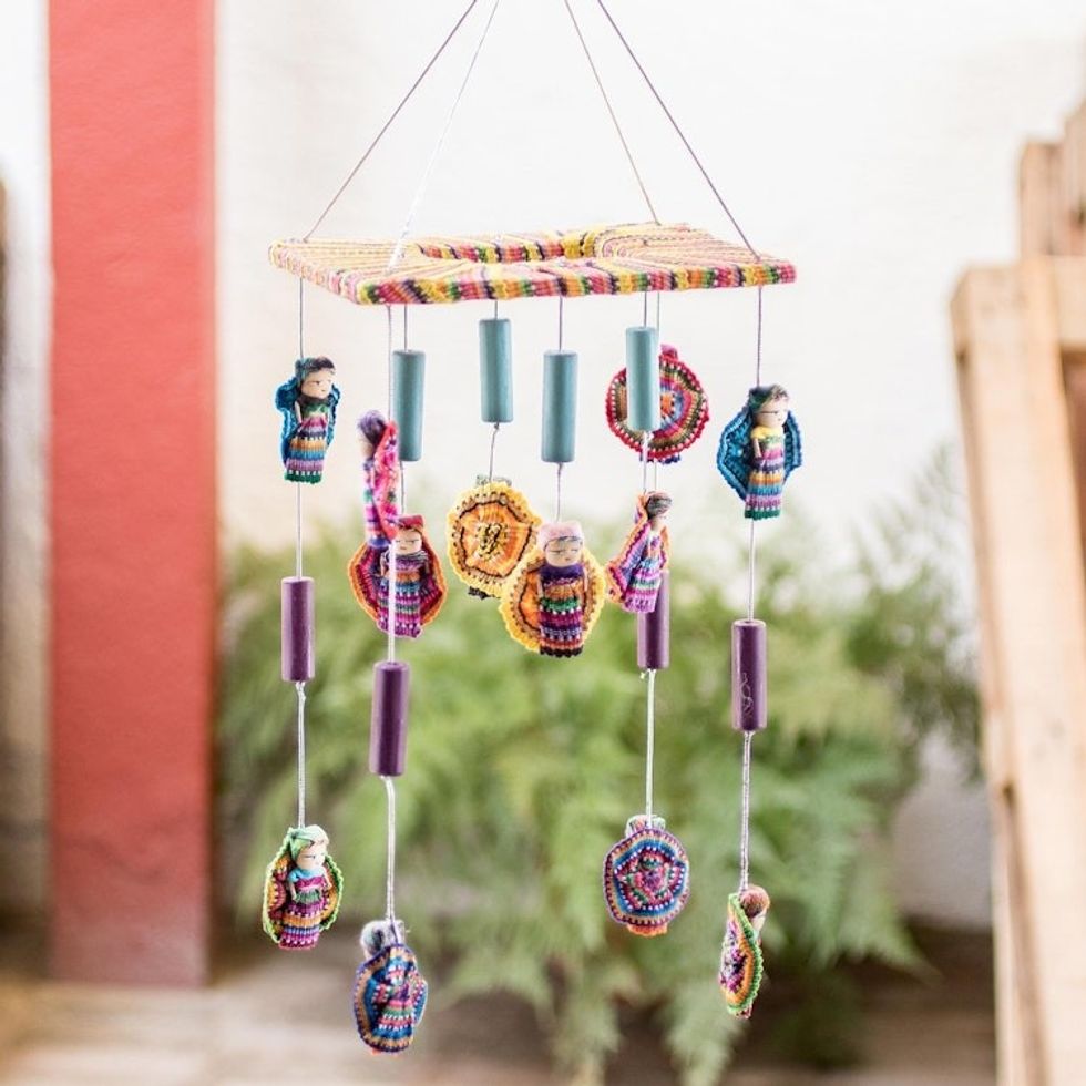 Quitapenas Doll and Wood Bead Mobile in Multiple Colors 'Tell Us Your Troubles'