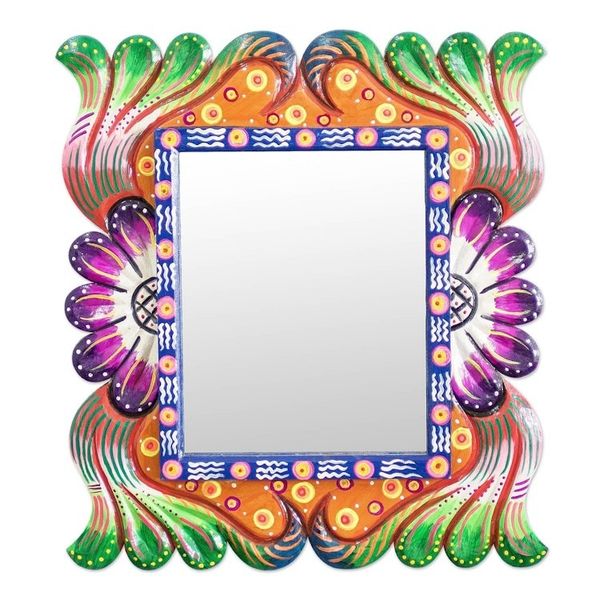 Alternate image for Wood Framed Wall Mirror in Multiple Colors from Guatemala Guatemalan Rainbow