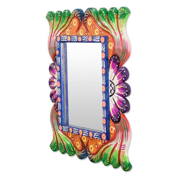 Alternate image for Wood Framed Wall Mirror in Multiple Colors from Guatemala Guatemalan Rainbow