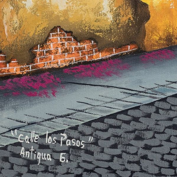 Alternate image for Signed Stretched Oil Painting of Colorful Traditional Street Los Pasos Street
