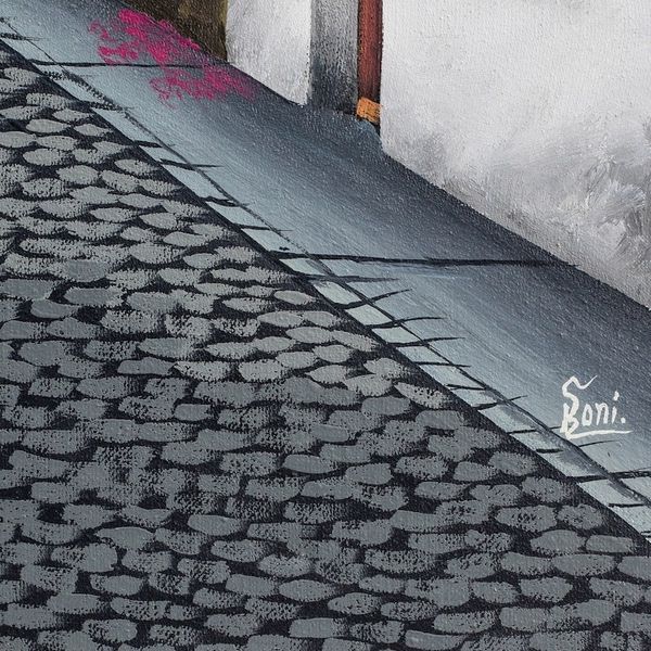 Alternate image for Signed Stretched Oil Painting of Colorful Traditional Street Los Pasos Street