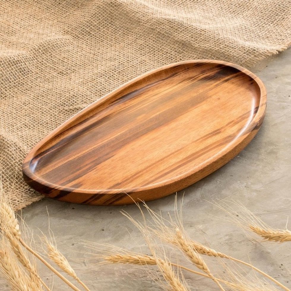 Jobillo Wood Serving Tray with Natural Finish 'Served With Care'